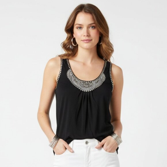 Mossimo Dutti Black Embellished Sleeveless Tank Top M - Picture 1 of 6